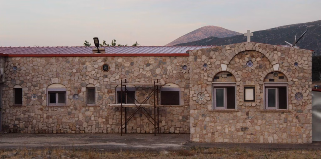 The Sacred Monastery of St. John of the Ladder seen at dusk.