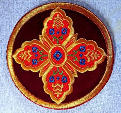 6-inch Byzantine Embroidered Ripidion - Burgundy, Gold & Red Chalice Cover - Monastery Made