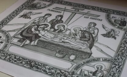 Byzantine Design Orthodox Antimension - Black & White Epitaphios with Evangelists - Image 5