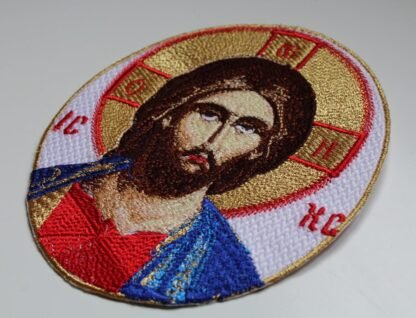 Christ the Light Embroidered Icon Applique - Orthodox Byzantine Style - Monastic Handmade - Gold Border - Image 2