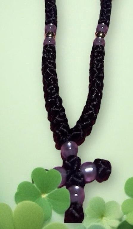 photo_2025-03-06_20-48-29 HANDMADE Tailless Black Satin PRAYER ROPE/KOMBOSKINI/CHOTKI (100 Knots) with GOLD & LILAC Beads - Unparalleled Comfort for All-Day Prayer