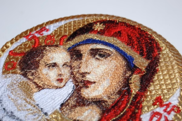 Circular Theotokos & Christ Child Embroidered Applique (6")