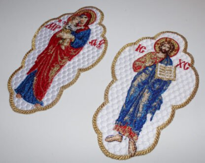 Christ & the Theotokos Full-Body Icon Applique Set - Orthodox Byzantine - Gold Accents, Blue/Red/White - Monastery Made - Image 2