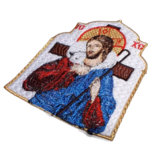 Christ the Good Sherpherd Applique Christ the Good Shepherd Embroidered Icon Applique (6″x5.5″)