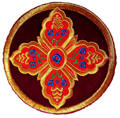 6-inch Byzantine Embroidered Ripidion - Burgundy, Gold & Red Chalice Cover - Monastery Made