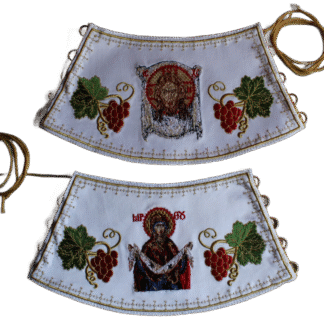 Embroidered Priest Cuffs Epimanikia - Christ & Theotokos Icons, Grape Vines - Custom Fabric Color - Monastic Handmade