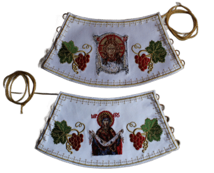 Embroidered Priest Cuffs Epimanikia - Christ & Theotokos Icons, Grape Vines - Custom Fabric Color - Monastic Handmade