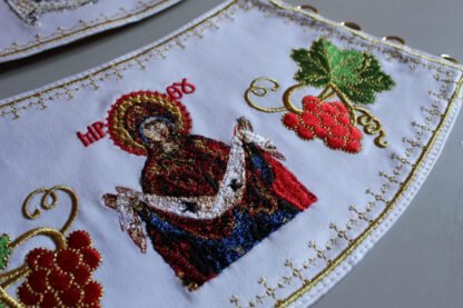 Embroidered Priest Cuffs Epimanikia - Christ & Theotokos Icons, Grape Vines - Custom Fabric Color - Monastic Handmade - Image 6