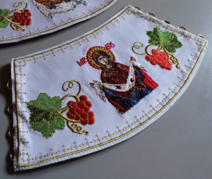 Embroidered Priest Cuffs Epimanikia - Christ & Theotokos Icons, Grape Vines - Custom Fabric Color - Monastic Handmade - Image 5