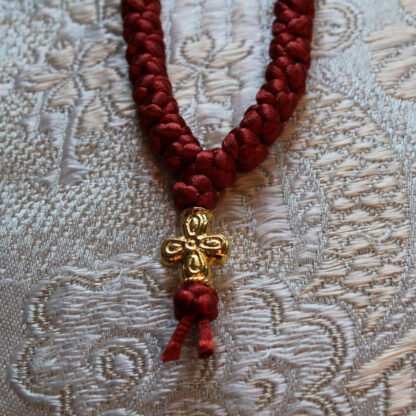 Rustic Red Satin 50-Knot Prayer Rope Komboskini - Pocket Size, Gold & Onyx Beads - Monastic Handmade - Image 4