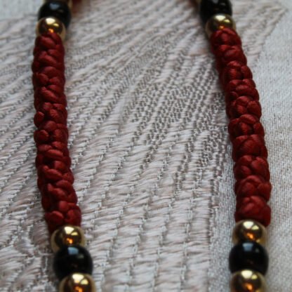 Rustic Red Satin 50-Knot Prayer Rope Komboskini - Pocket Size, Gold & Onyx Beads - Monastic Handmade - Image 2