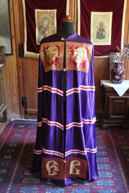 Bishop's Mantle (Mandyas / Mantiya) - Royal Purple with Golden Crosses - Monastic Handmade - Image 2