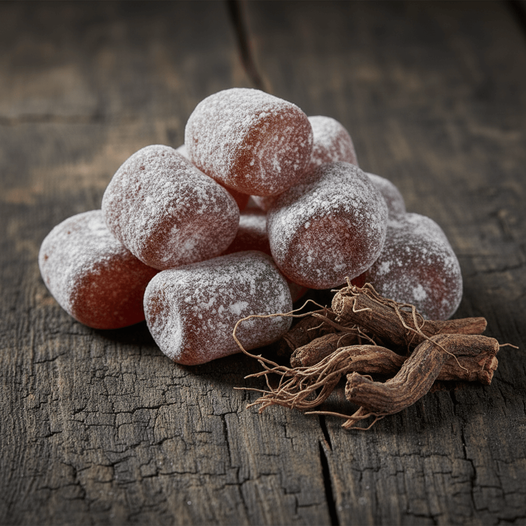 The inspiration for Nard incense: a pile of the finished product next to pieces of dried, gnarled spikenard root.