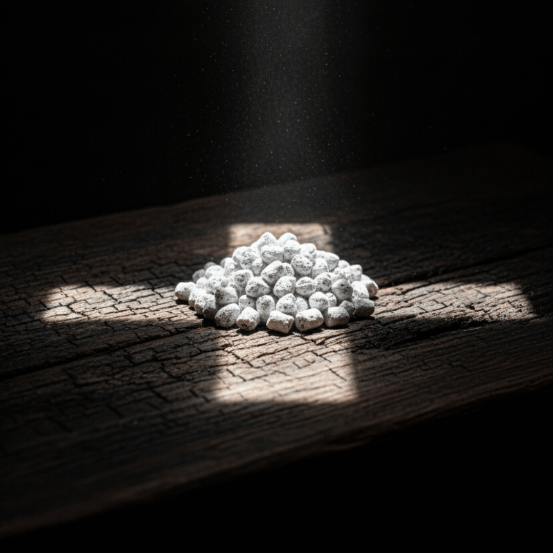 A symbolic shot showing the inspiration for Holy Cross incense: a beam of light forming a cross shape over a pile of the finished product.