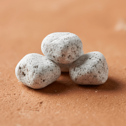A macro shot of four pieces of Honeysuckle Incense on a terracotta surface, showing their texture and magnesia coating.