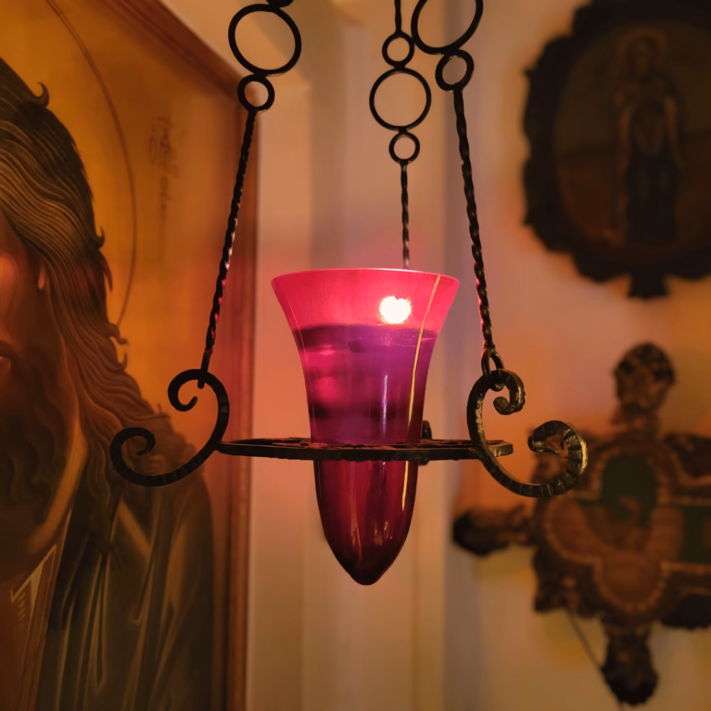 Vigil lamp burning in our monastery.