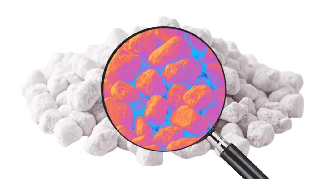 A magnifying glass hovering over a pile of incense shows that the incense looks very strange under subjection