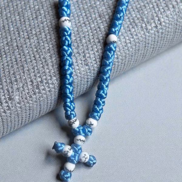 Baby Blue 100-Knot Satin Prayer Rope (Komboskini) – Handcrafted by the Abbot