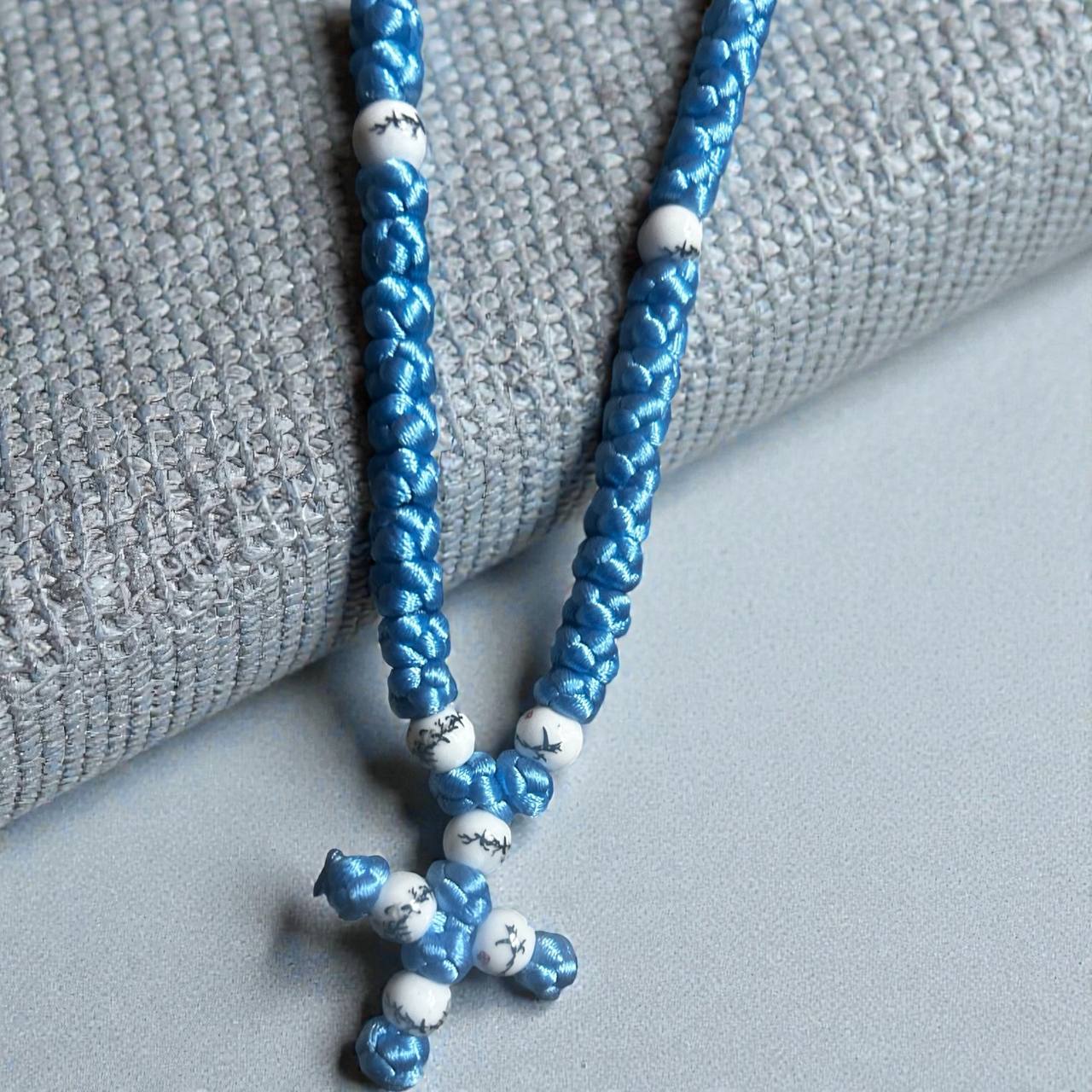 Baby Blue 100-Knot Satin Prayer Rope (Komboskini) – Handcrafted by the Abbot - Image 4