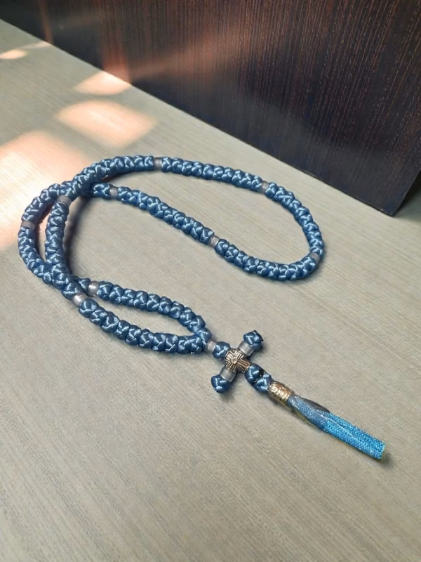 Azure Blue 100-Knot Satin Orthodox Prayer Rope (Komboskini)