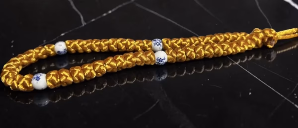 gold-50-knot-satin-prayer-rope-china-beads-1 Gold 50-Knot Satin Prayer Rope (Komboskini) with China Pattern Beads