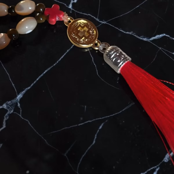Ceremonial 100-Bead Mother of Pearl & Tiger Eye Prayer Rope