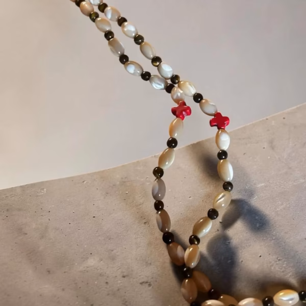 Ceremonial 100-Bead Mother of Pearl & Tiger Eye Prayer Rope