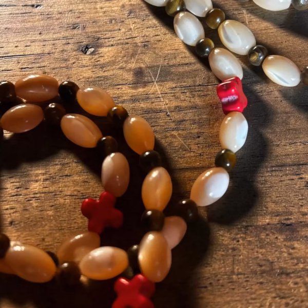 Ceremonial 100-Bead Mother of Pearl & Tiger Eye Prayer Rope