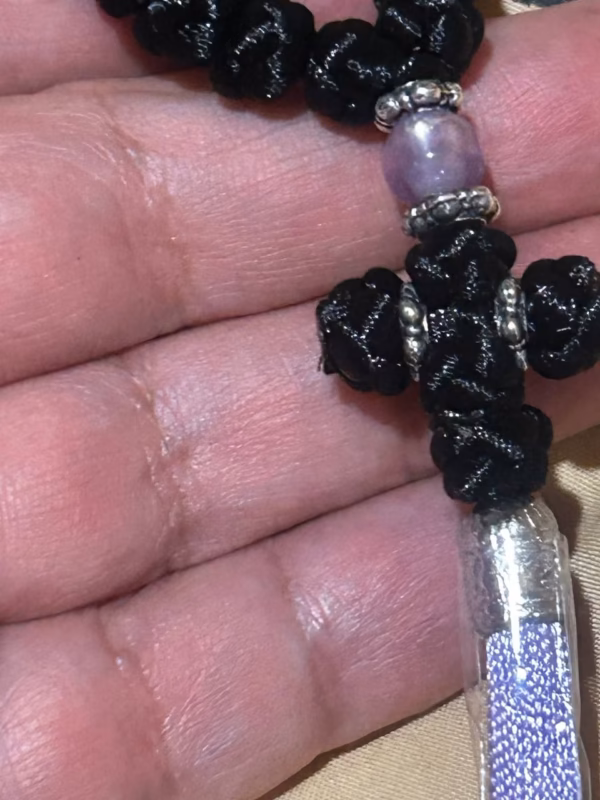 photo_2026-09-09_11-31-02 Black 100-Knot Satin Prayer Rope (Komboskini) with Violet Pearl Beads & Tassel