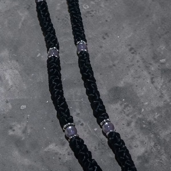 photo_2026-09-09_11-31-05 Black 100-Knot Satin Prayer Rope (Komboskini) with Violet Pearl Beads & Tassel