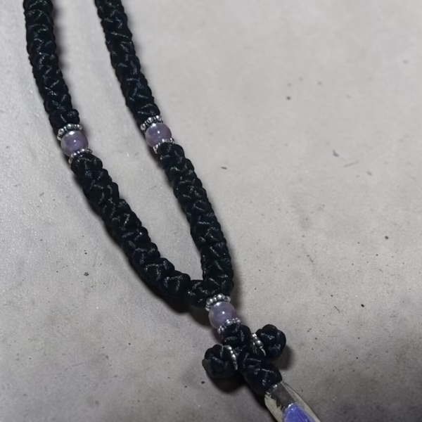 photo_2026-09-09_11-31-08 Black 100-Knot Satin Prayer Rope (Komboskini) with Violet Pearl Beads & Tassel
